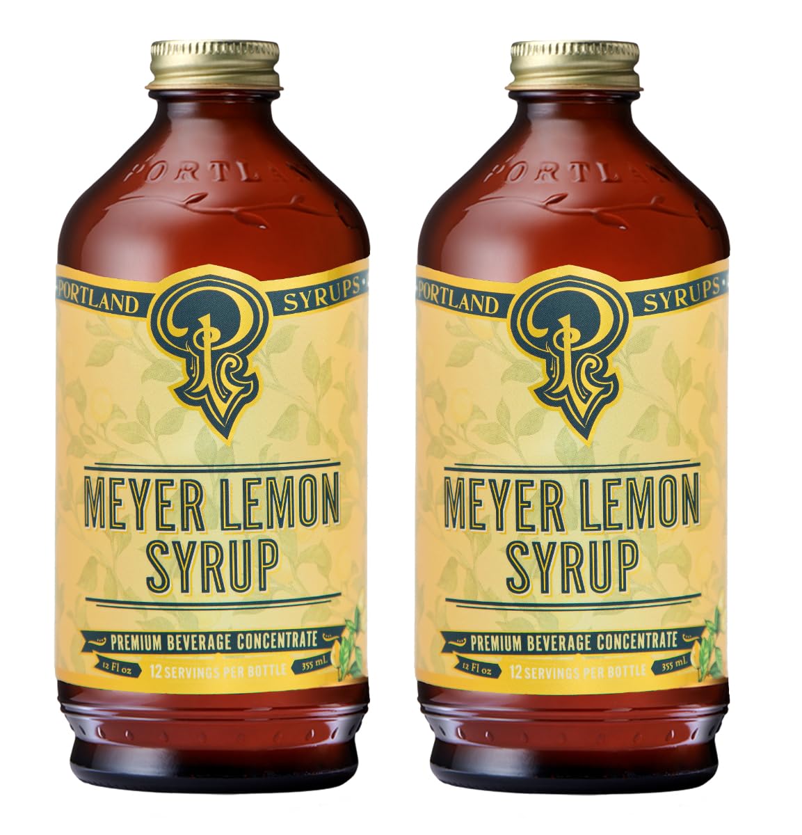 Portland Syrups Meyer Lemon Syrup - Premium Beverage Concentrate for Delicious Cocktails, Tea, Soda, Coffee Drinks, Baking, and More - 12 oz with 12 Servings (Pack of 2)