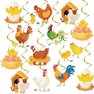 Chicken Hanging Swirl Decorations - 30 Pcs Cute Cartoon Farm Animals Chick Roosters Hen Easter Party Supplies for Kids Boys Girls Wall Ceiling Streamers Decor for Birthday Baby Shower
