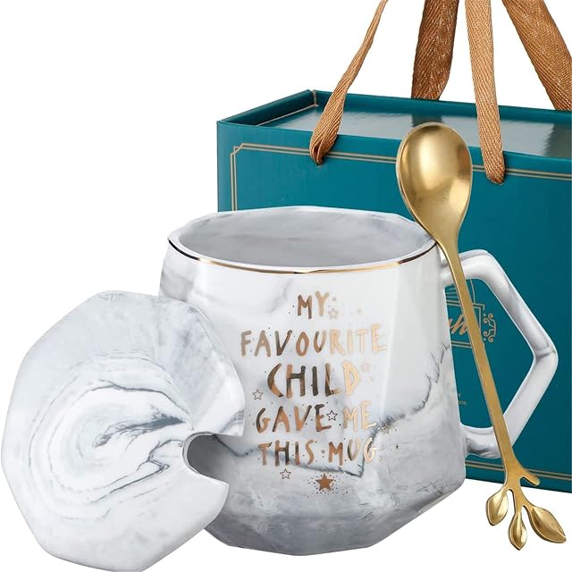 Phitihui Marble Ceramic Coffee Cup Sets, My Favourite Child Gave Me This Mug, Unique Funny Fathers Mothers Day Gifts from Daughter Son Birthday Christmas Present for Dad Mum Grandad Grandma