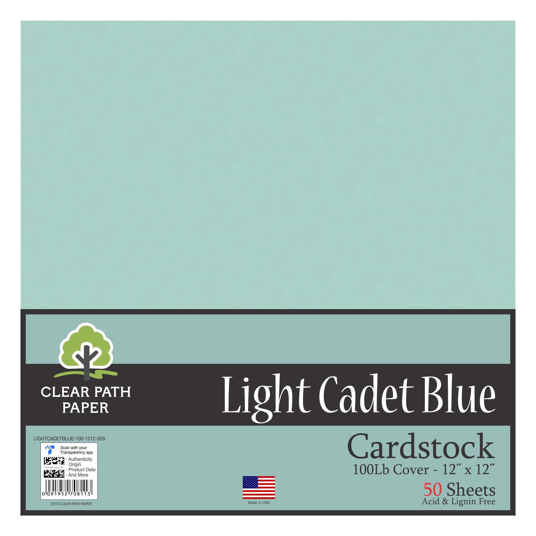 Light Cadet Blue Cardstock - 12 x 12"/ 30,5 cm x 30,5 cm - 100Lb Cover / 270gsm - 50 Sheets - Clear Path Paper