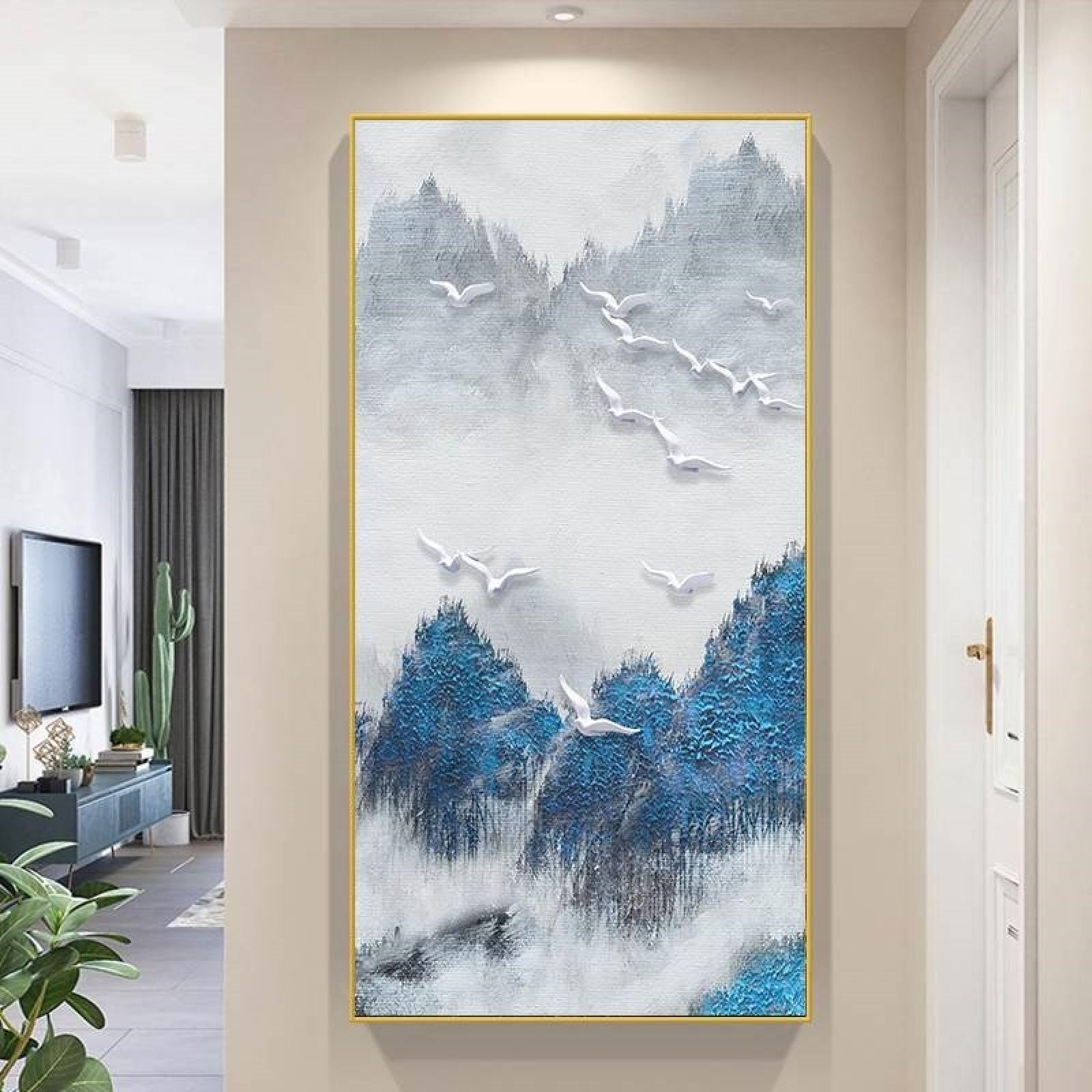 Peinture à l'huile paysage d'oiseaux salon moderne déco épurée