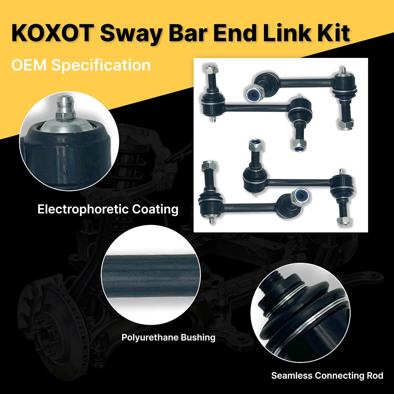 4pcs Front & Rear Stabilizer Sway Bar End Links Fit for Buick Rainier Chevy SSR Trailblazer Ext for GMC Envoy XL XUV for Isuzu Ascender for Saab 9-7X Olds Bravada | K6668 K6667 K80824 K80825