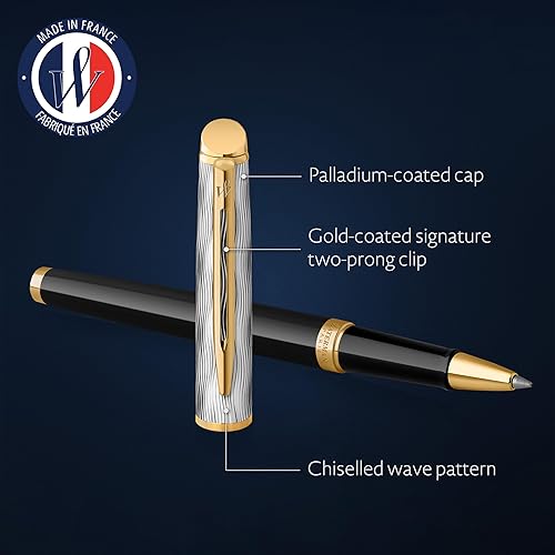 Miniatura 9 de Waterman Hémisphère - Bolígrafo de punta fina, laca negra y blanca con revestimiento de paladio, punta fina, tinta negra, caja de regalo