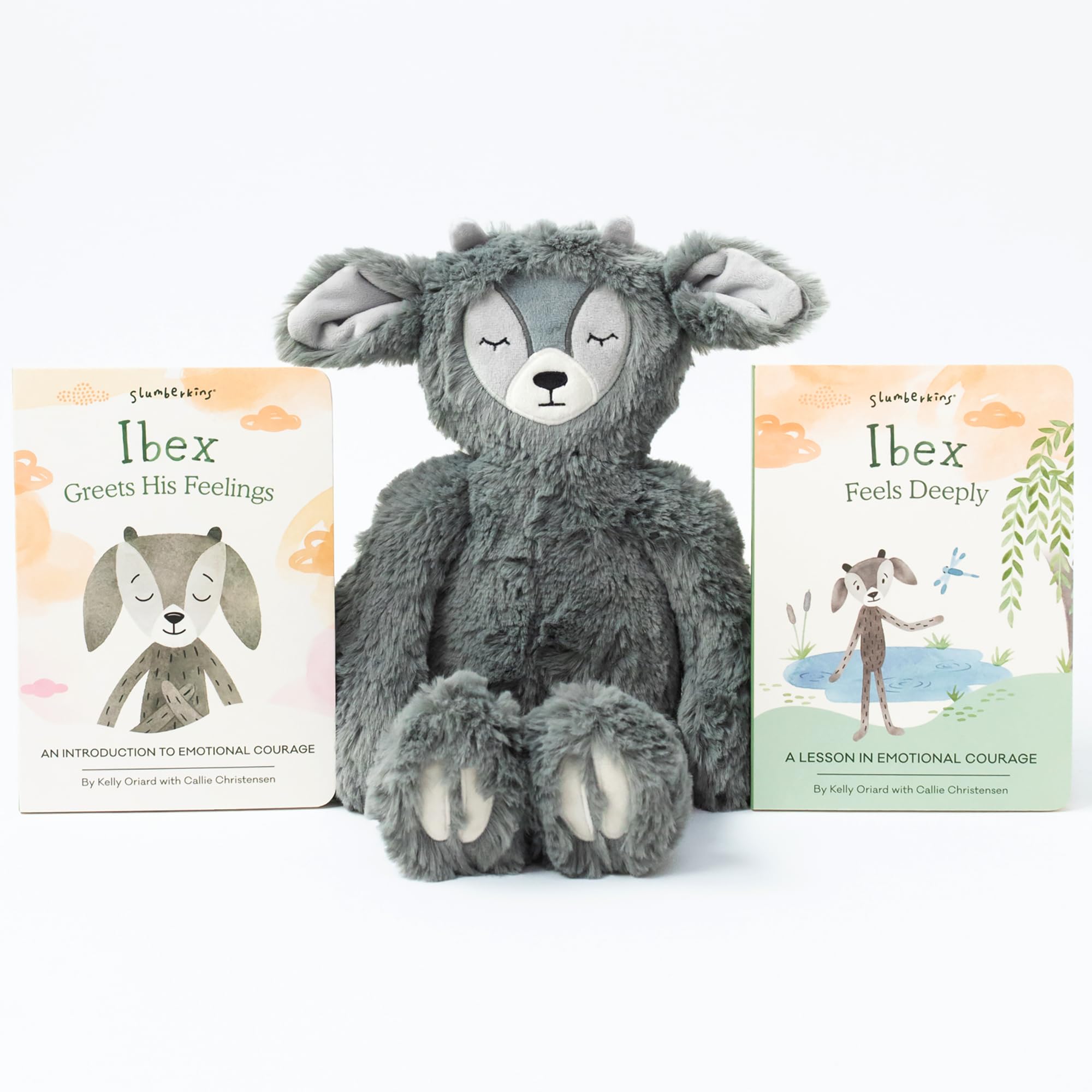 Slumberkins 14" Ibex Kin & 2 Board Books Complete Set Bundle | Promotes Emotional Courage, Resilience & Empathy | Social Emotional Tools for Ages 0+ (Ibex Kin Plush + 2 Board Books)