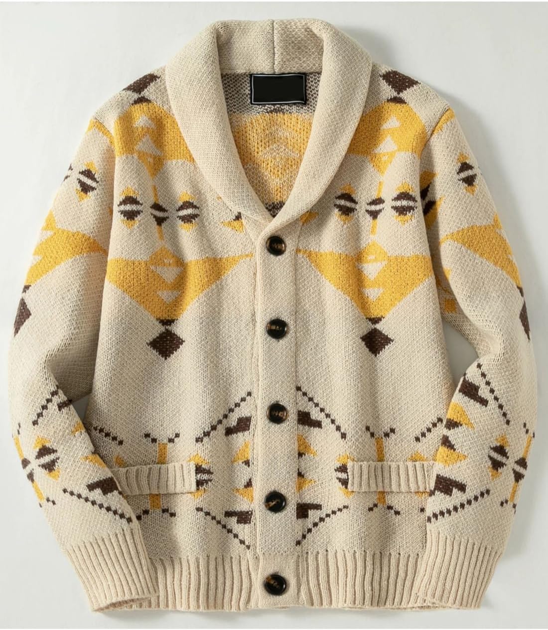 Men's Fashion Thick Tribal Ethnic Print Sweater Button Down Long Sleeve Oversized Jacquard Knitted Cardigan