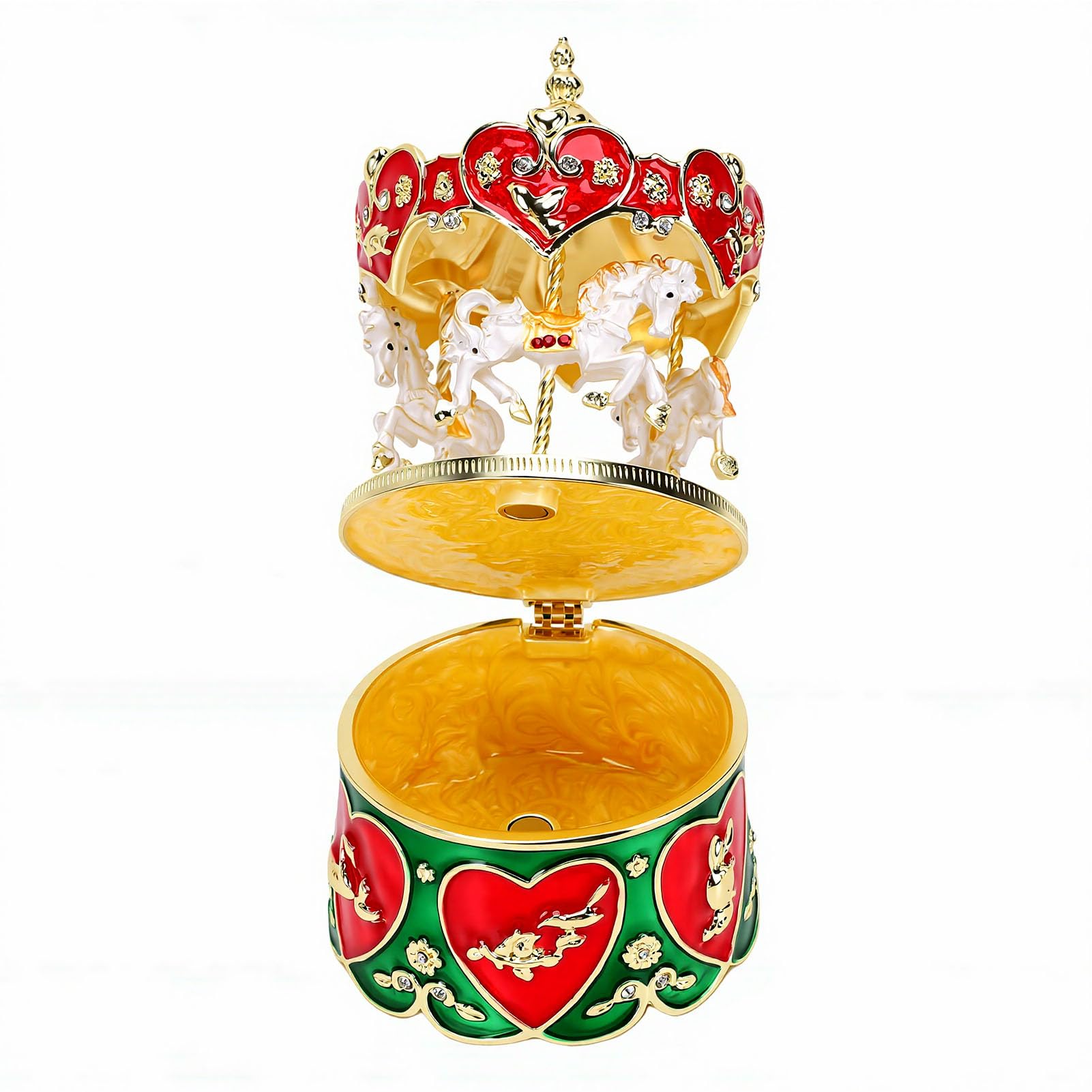 Boîte à bijoux carrousel en émail pour rangement de bagues et colliers en alliage