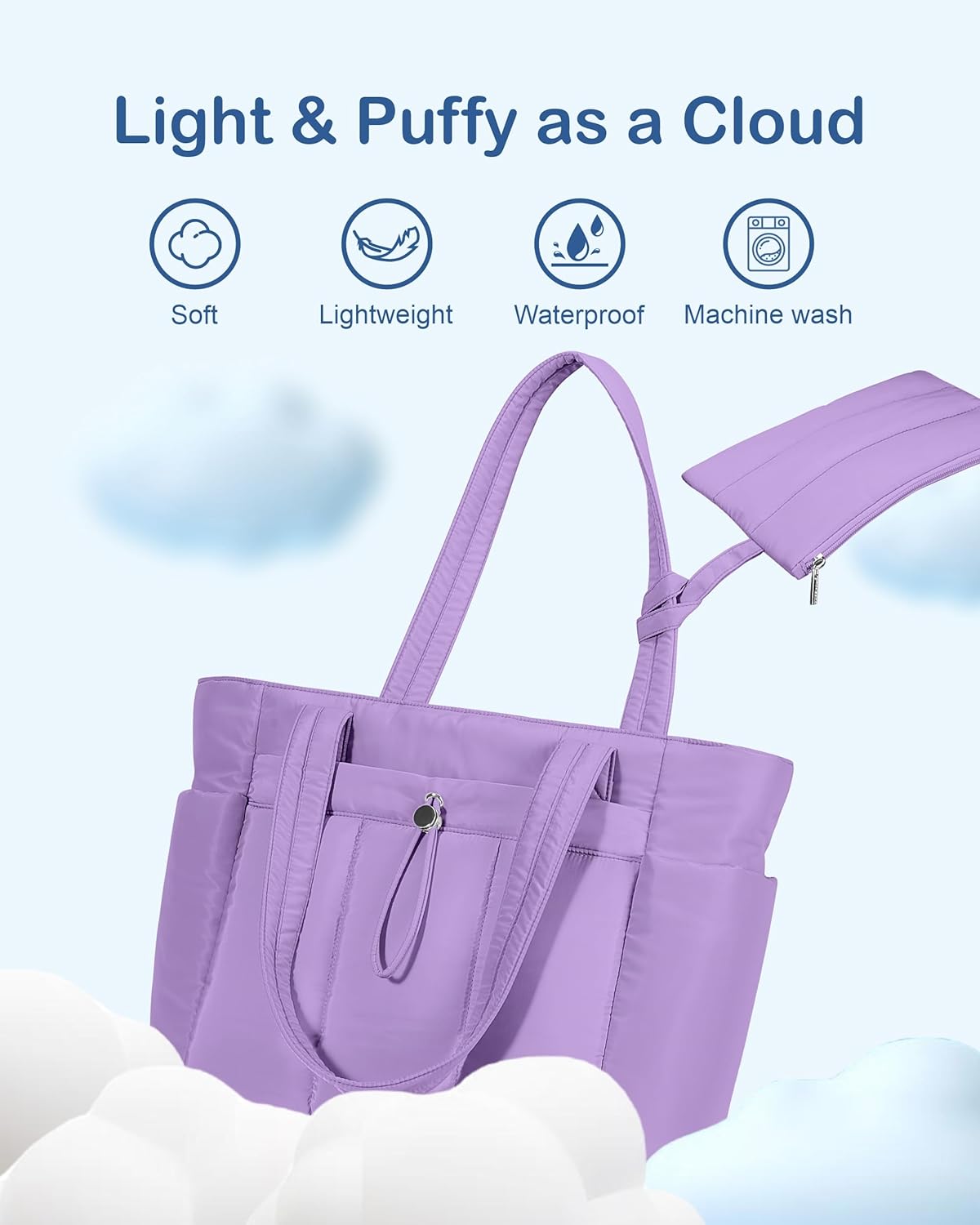 TOPDesign Puffy Tote Bag for Women with Cup Holder & Laptop Compartment & Cosmetic Bag & Trolley Sleeve for Work, Travel - Image 4