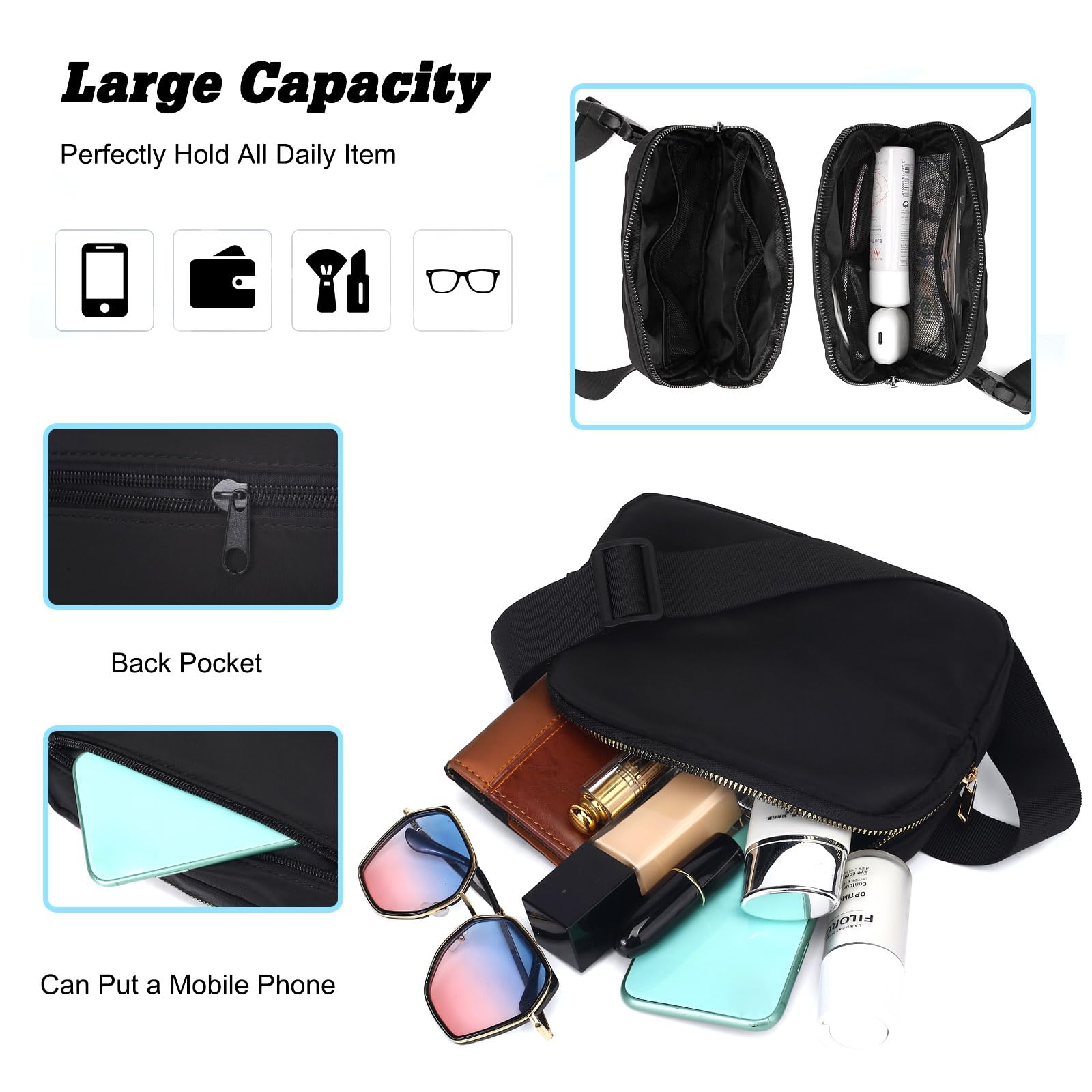 FANDARE Sac Banane Taille Sac Banane pour Hommes Femmes Sacoche Banane Sacoche Ville Chic Fanny Pack Ceinture Sac À Main Pochette Étanche Sac de Randonnée Camping Sac Banane Enfant Fille