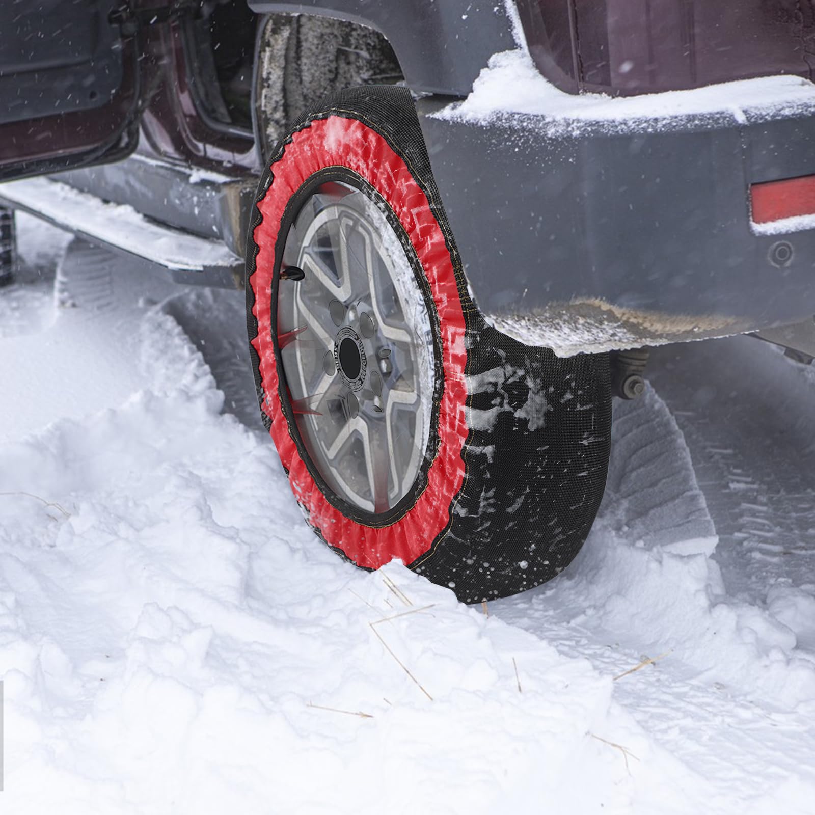 Chaussettes à neige pour pneus de voiture, chaîne neige textile épaissie antidérapante pour une meilleure traction hivernale avec gants et étui de transport pour voitures, SUV et camions universels (4
