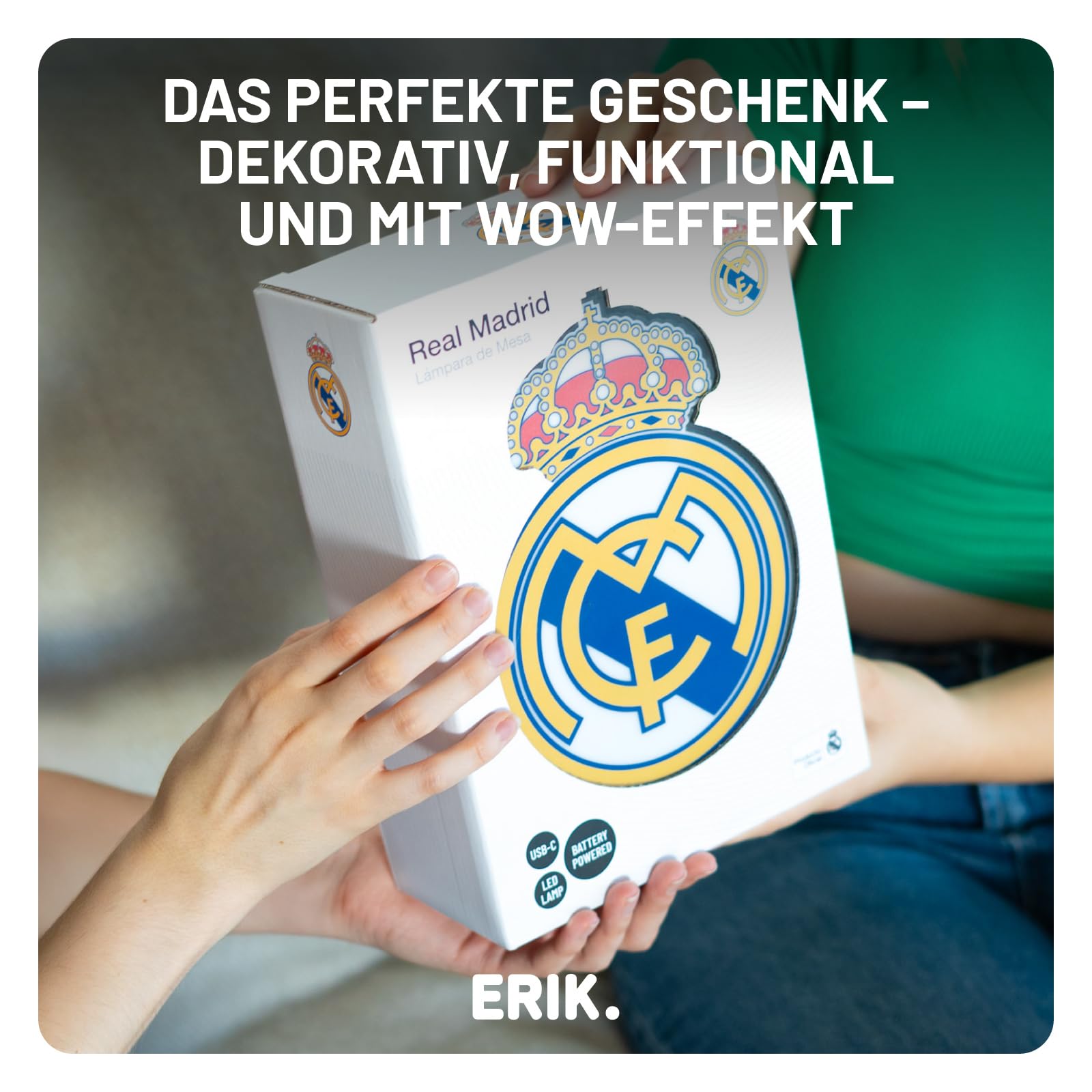 Grupo Erik Real Madrid Geschenke für Kinder | Real Madrid 3D Lampe | Fußball Lampe Geschenk | Geschenke für Kinder | Offizielles Produkt