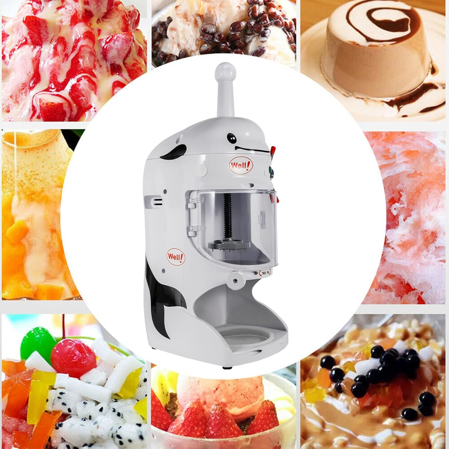 Commercial Shaved Ice Machine, Automatic Snow Cone Maker Electric Ice Shaving Machine Adjustable Thickness, Ice Maker Machine for Coffee, Bar, Milk Tea Shop, Hotel, Restaurant