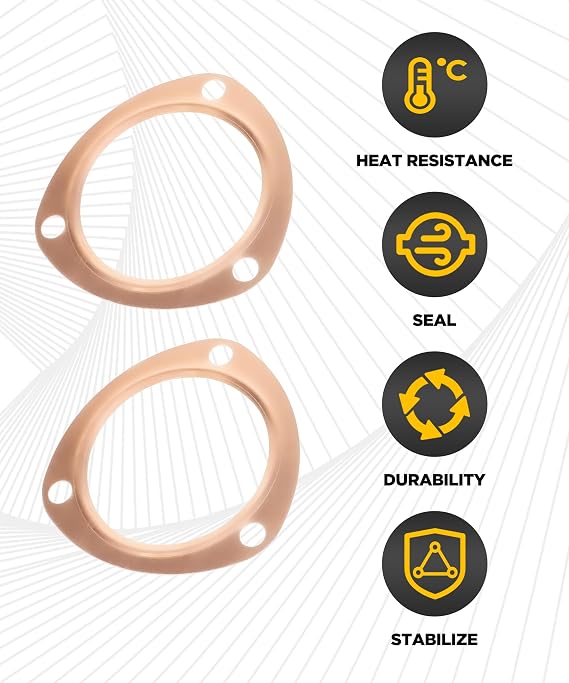 2PCS Exhaust Gasket,Car Accessories 2.5/3 Copper Exhaust Flange Header Exhaust Collector Gaskets, Reusable Exhaust Pipe Copper Header Car Engine Collector Gasket Seal for SBC BBC(3inch)