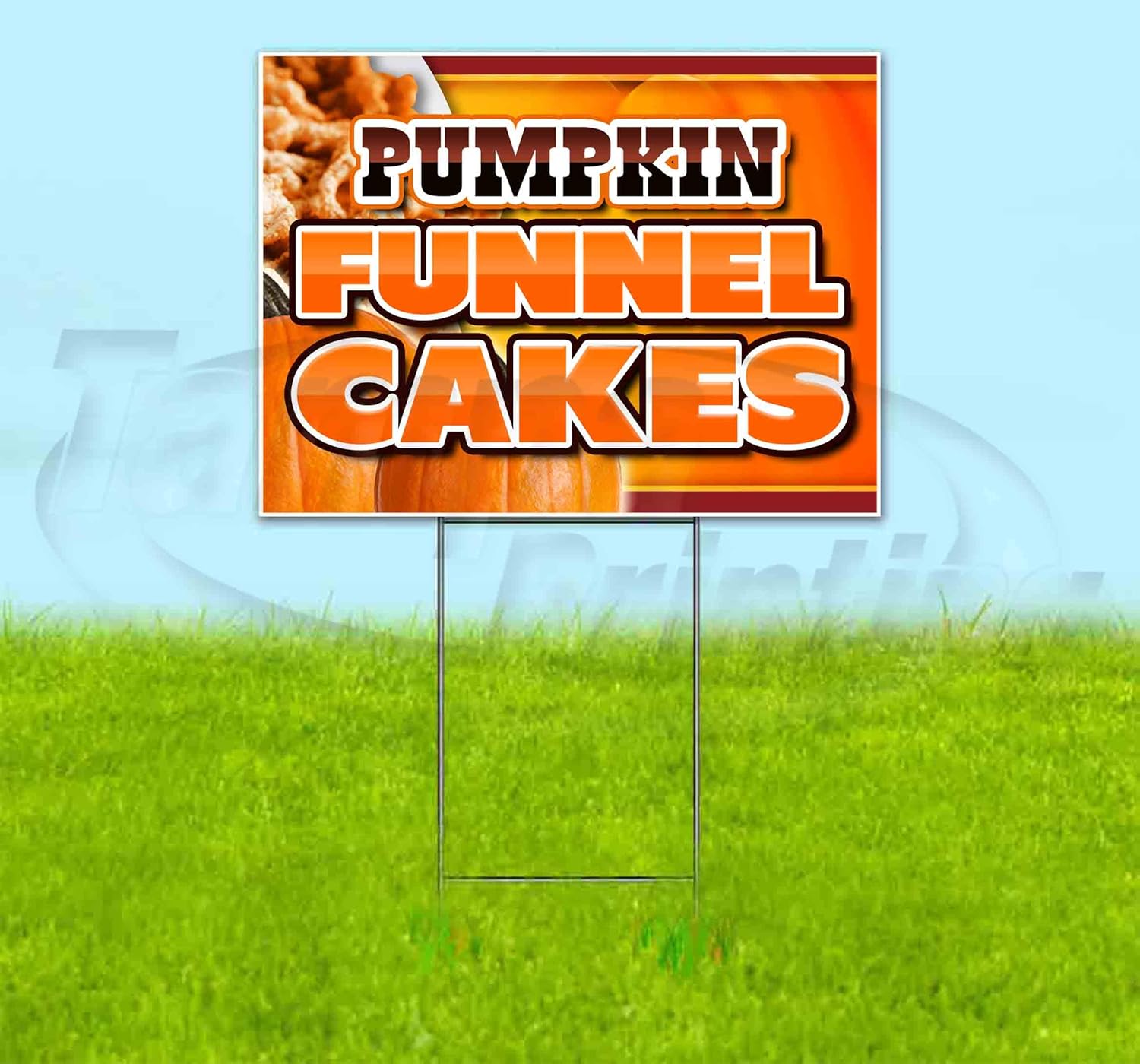 Pumpkin Funnel Cakes (18" x 24") Yard Sign, Quantity Discounts, Multi-Packs, Includes Metal Step Stake, Bandit, New, Advertising, USA