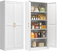 Timelesspieces 71" Tall Metal Kitchen Pantry Cabinet with Doors & 4 Adjustable Shelves, Heavy-Duty Freestanding Storage for Pantry, Kitchen, Living Room