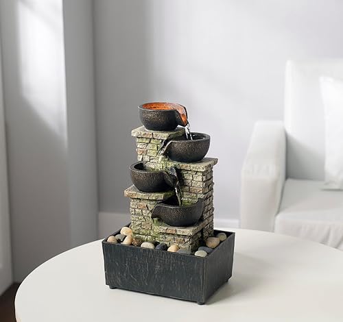 Miniatura 8 de Fuente de cascada de 9.3 pulgadas, 4 niveles, fuente de cascada para interiores, fuentes de agua de relajación, fuente de meditación, fuente de