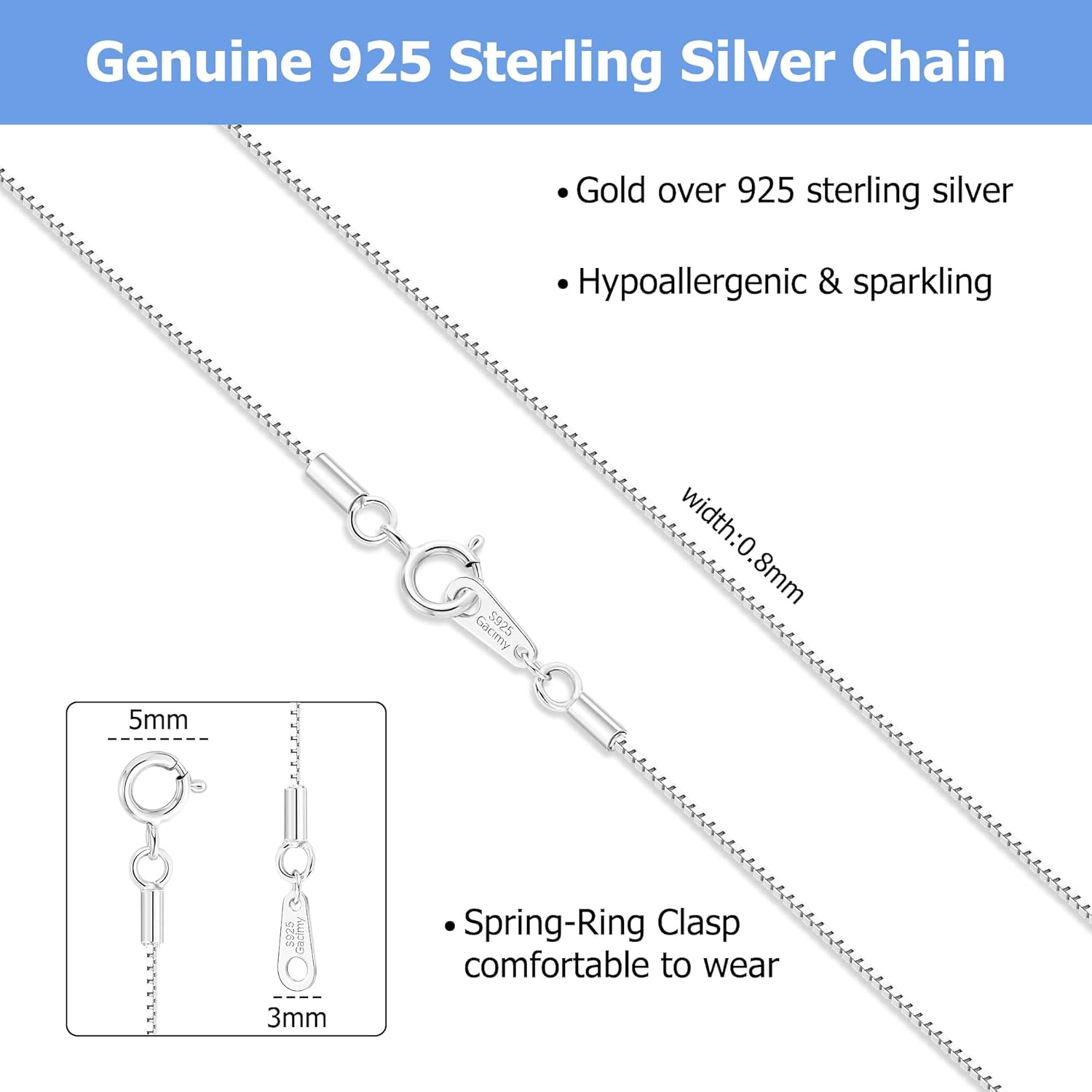 Gacimy Sterling Silver Chain Necklace for Women, 0.8MM 1.0MM 1.2MM 1.5MM 1.7MM 2.0MM Width Silver Box Chain Necklace for Women - Image 4