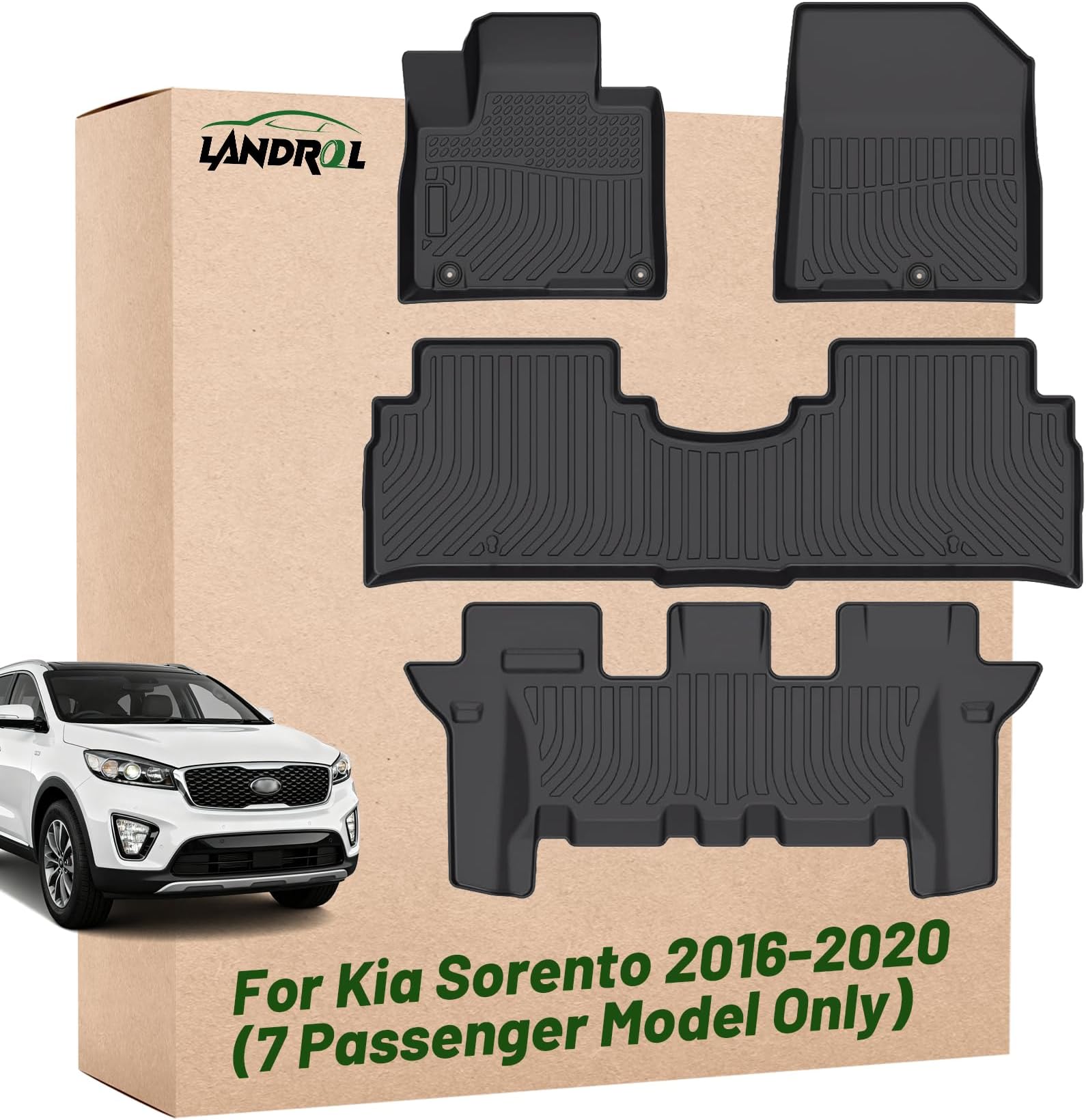 Car Floor Mats Replacement for Kia Sorento 2016-2020 (7 Passenger Model Only) Durable Odorless Front Rear Heavy Duty Carpets Custom Fit All Weather Accessories for Dad