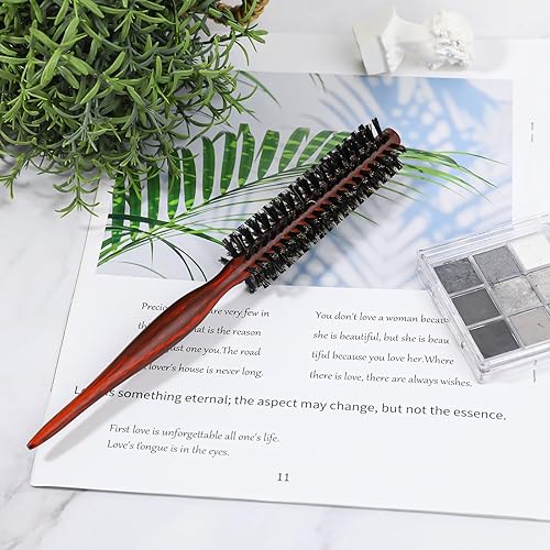 Miniatura 2 de Cepillo de pelo de cerdas de jabalí, cepillo pequeño redondo para secar con soplado, cepillo de pelo con mango de madera natural, cepillo de cerdas