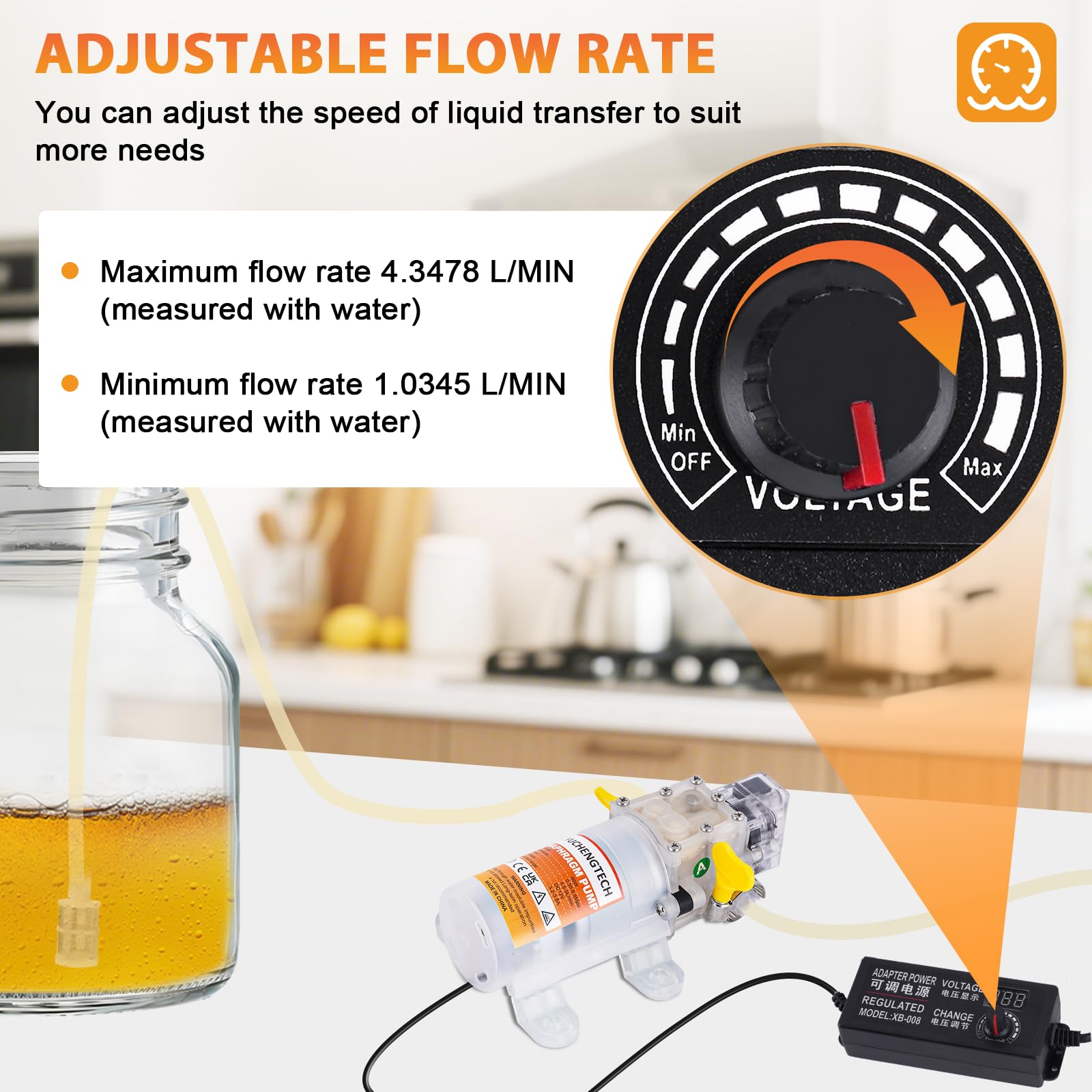 YUCHENGTECH Pompa elettrica per il trasferimento del vino con controllo del flusso e avvio automatico, include pistola di riempimento liquido, tubo da 4 m e 2 filtri, a basso rumore, ideale per