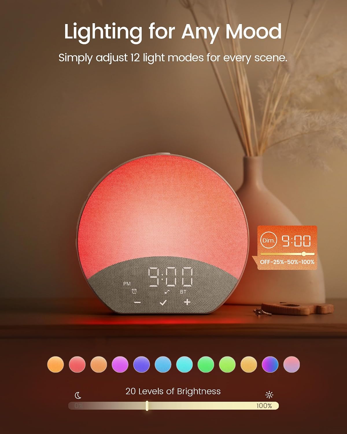 Glocusent Dual Alarm Sunrise Alarm Clock with Sound Machine, APP Control | 10 Alarm Sounds, 12 Light Modes, 30 Sleep Sounds, 5W Speaker, Built-in Blutooth for Bedrooms, Sleeping, Adults, Kids thumbnail