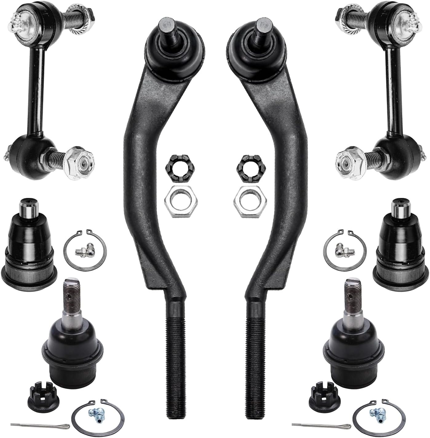 Detroit Axle - Front Outer Tie Rods Sway Bars Ball Joints Replacement for Buick Rainier Chevy SSR Trailblazer EXT GMC Envoy Isuzu Ascender Bravada Saab 9-7x - 8pc Set