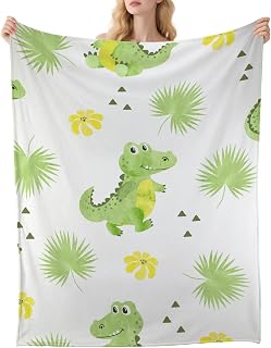 Cute Crocodile Tropical Plants Fleece Throw Blanket Luxury Full Size Lightweight Flannel Blanket Rustic Boho Western Home Decor Throws Blankets for Couch Bed Office Chair Car Living Room Sofa 60"X80"