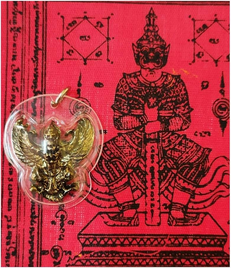 MiracleTH6395 Thai Garuda Magic Eagle Bird Statue Waterproof Pendant & PHA Yant Wessuwan Giant God Talisman Cloth Mantra Amulet Protection Danger Evil Spirit Dark Magic Blessing by Lp YangDam