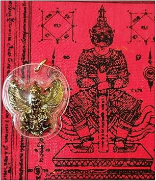 MiracleTH6395 Thai Garuda Magic Eagle Bird Statue Waterproof Pendant & PHA Yant Wessuwan Giant God Talisman Cloth Mantra Amulet Protection Danger Evil Spirit Dark Magic Blessing by Lp YangDam