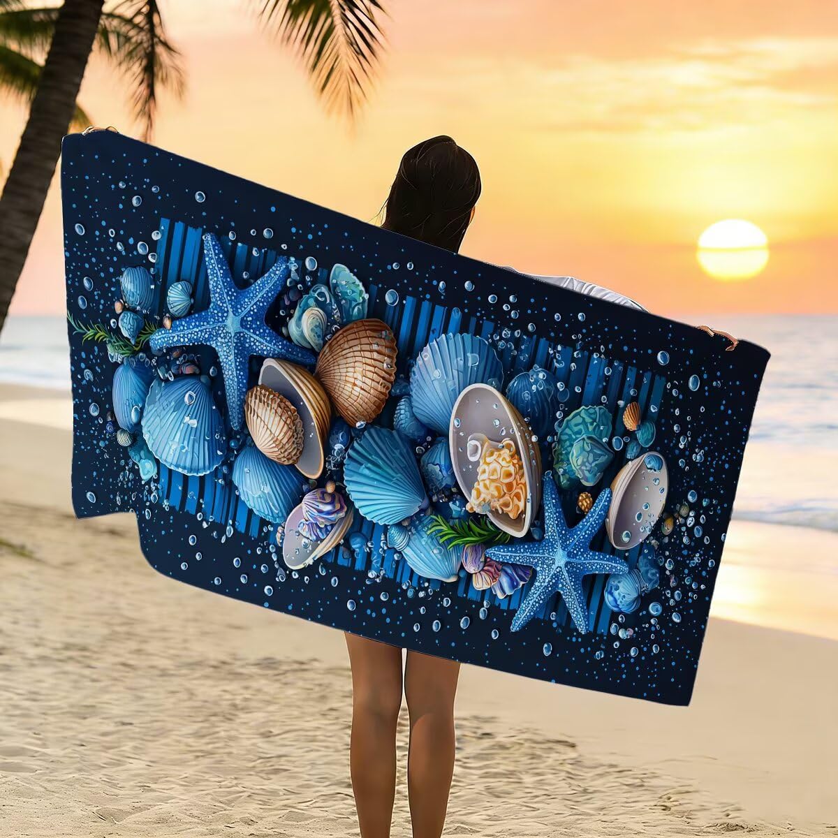 Telo Mare Microfibra, Telo Mare Grande 90x200cm 2 Pezzi, Asciugamano Palestra Donna Asciugatura Rapida, Antisabbia Asciugamano Microfibra, Leggero Asciugamani Palestra per Regalo (Conchiglia) -4344