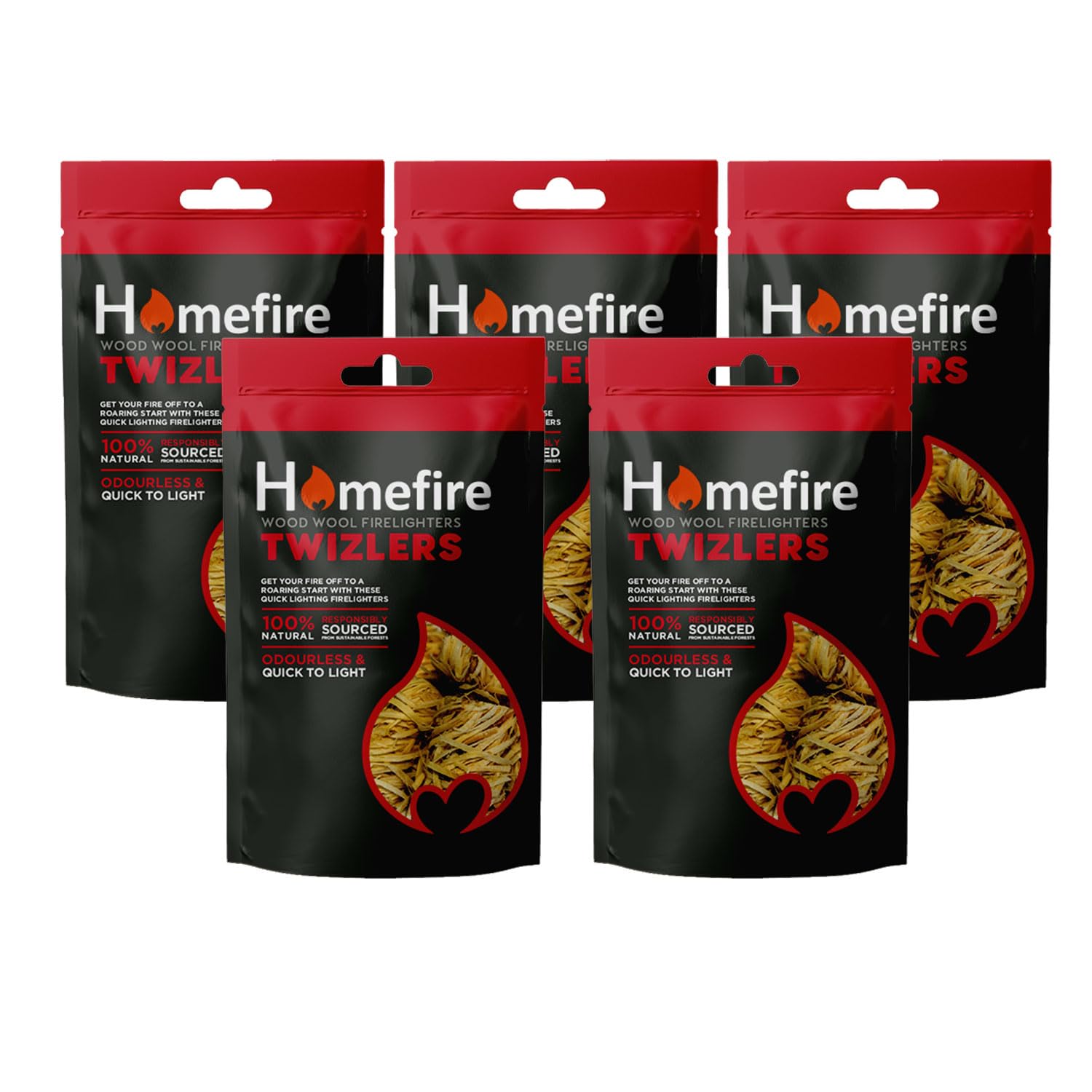 Homefire Natural Odourless Wood Wool Firelighters for Wood Burners, Open Fires, Multi-fuel Stoves and Pizza Ovens (Pack of 5)