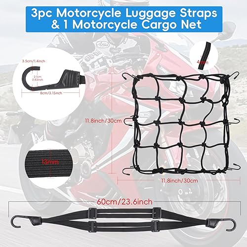Miniatura 2 de 4 correas de equipaje para motocicleta, 3 correas elásticas de bloqueo para casco de motocicleta y 1 red de carga para motocicleta, cuerdas