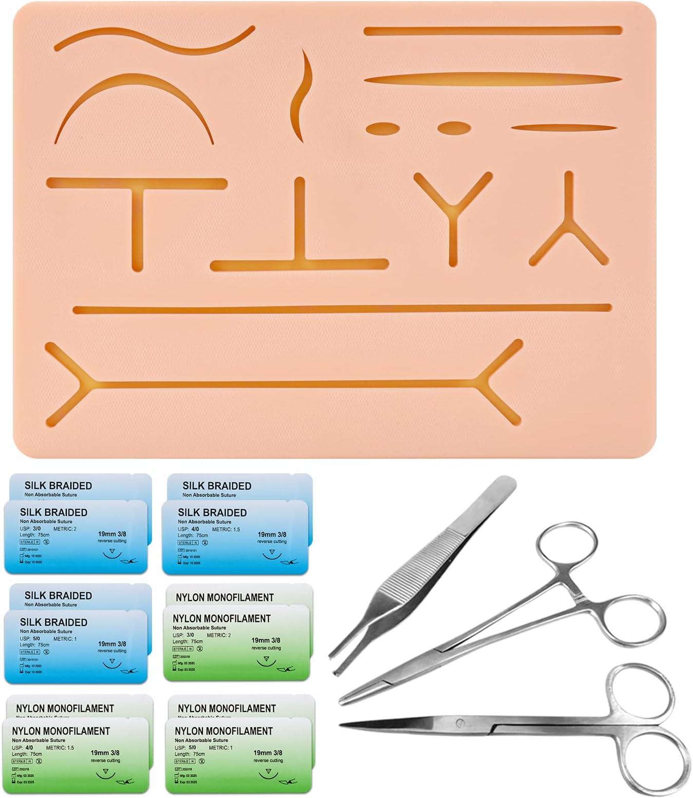 Ultrassist Suture Kit for Suture Training, Silicone Stitching Pad with Long-Lasting Embedded Mesh, Includes Suture Tools Kit & Various Suture Threads and Needles(Education Use Only)