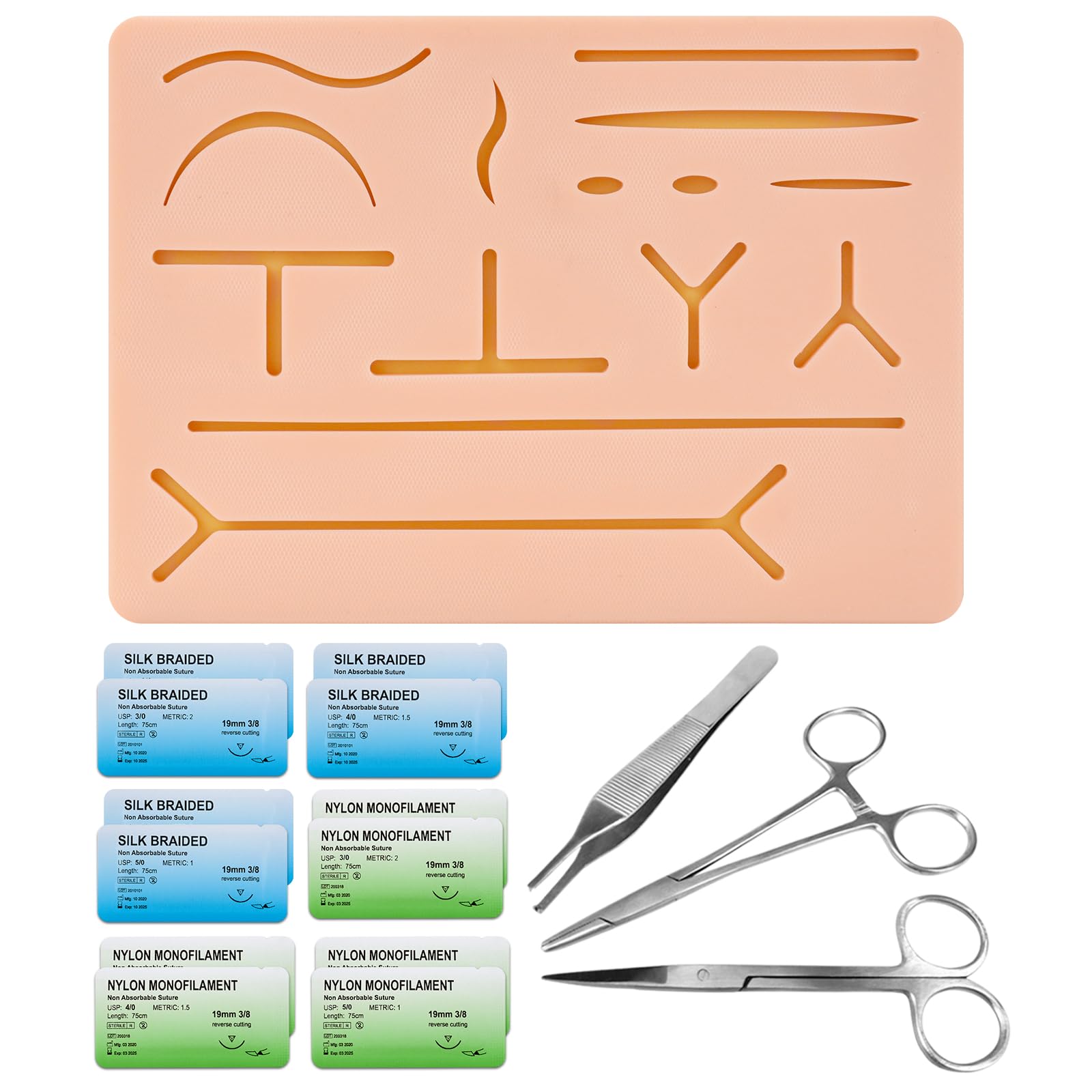 Ultrassist Suture Kit for Suture Training, Silicone Stitching Pad with Long-Lasting Embedded Mesh, Includes Suture Tools Kit & Various Suture Threads and Needles(Education Use Only)