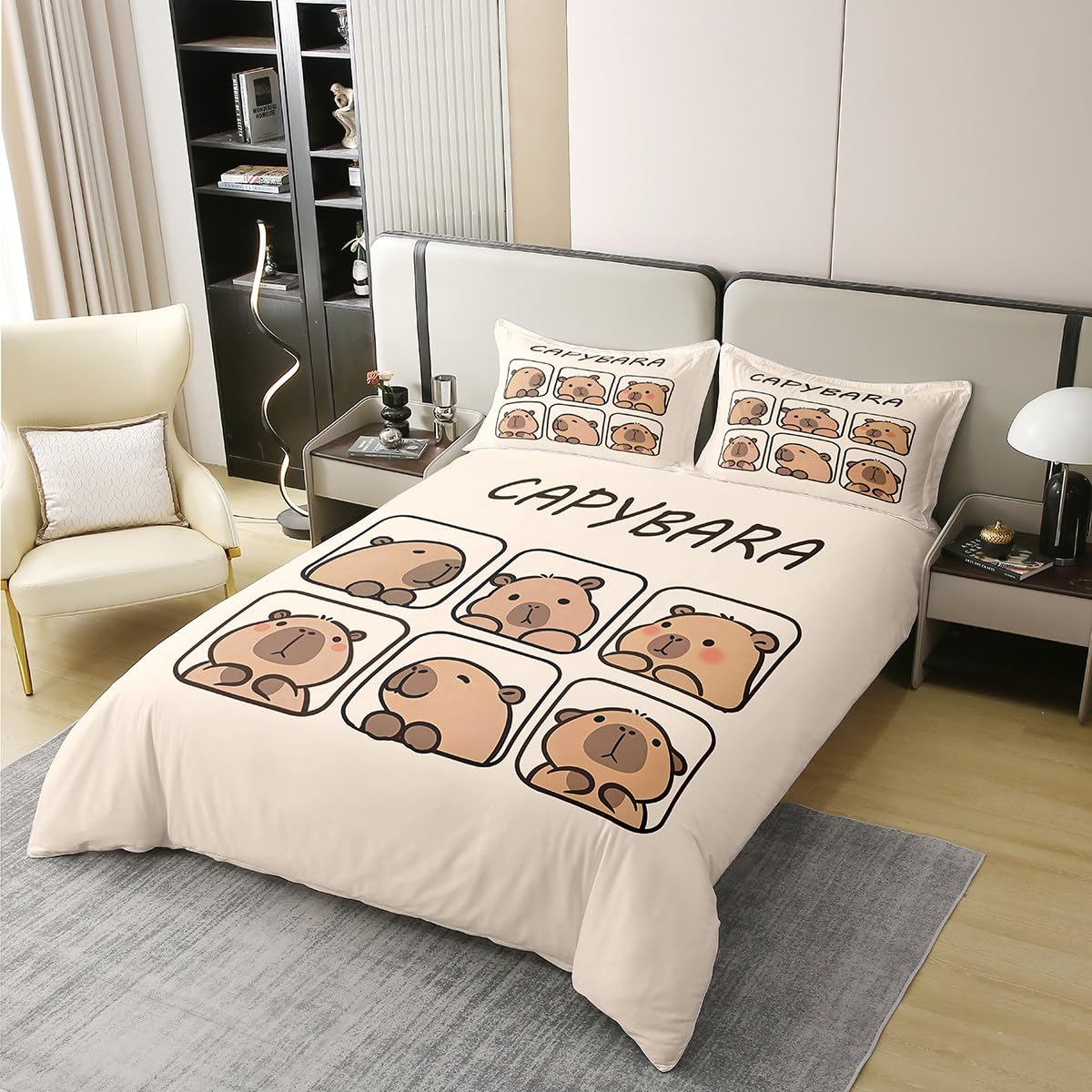 Homewish Capybara 100% Baumwolle Bettbezug 135x200 für Kinder Erwachsene,Niedliche Tiere Bettwäsche Set,Capybara Liebhaber Tröster Abdeckung,Rustikales Bauernhaus Bett Set,1 Kissenbezug Zimmer Dekor