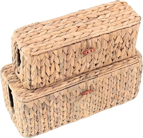 Juego de 2 cajas de gestión de cables de mimbre con tapa, 2 ranuras abiertas, caja grande para cables oculta, cesta de gestión de cables de disponible en Yaxa Colombia