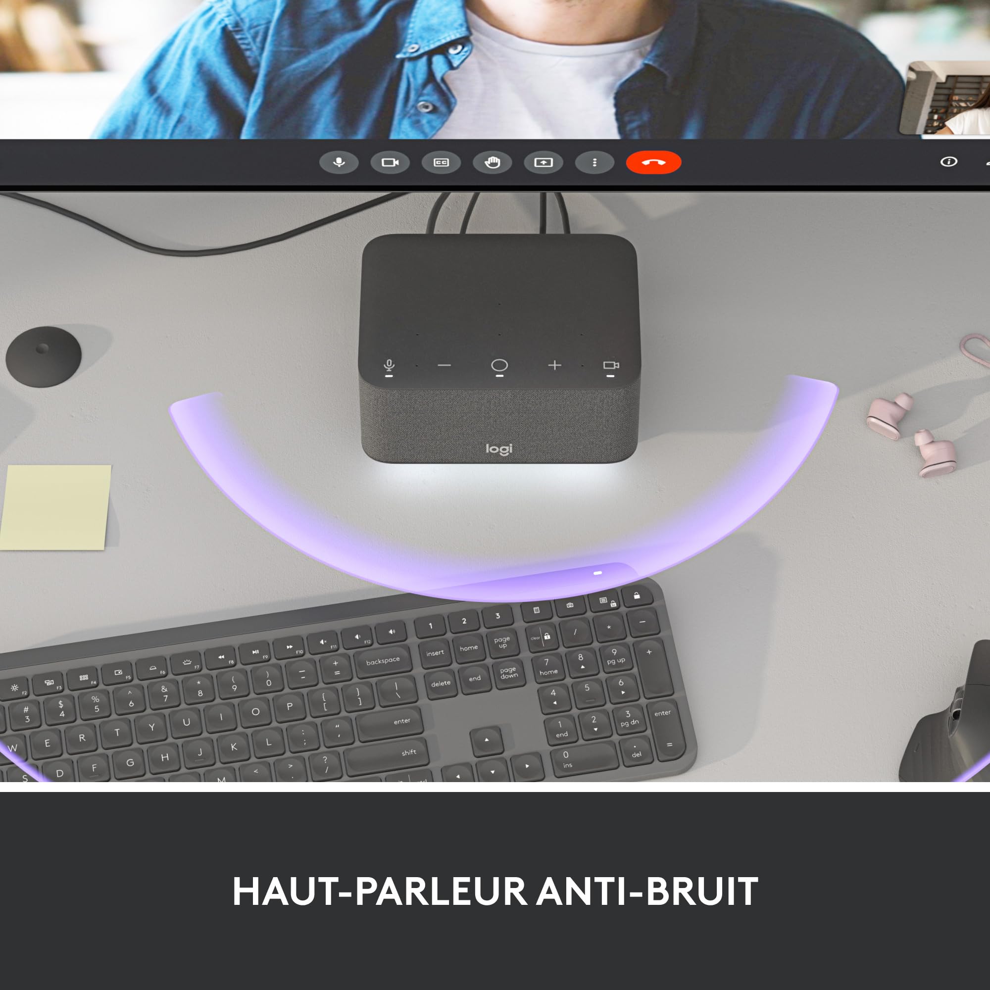 Logitech - Logi Dock, Station d'accueil pour Ordinateur Portable USB-C Tout-en-Un, Téléphone de conférence, Réduction de Bruit, Bluetooth, Windows/macOS, certifié pour Zoom, Google Meet - Graphite