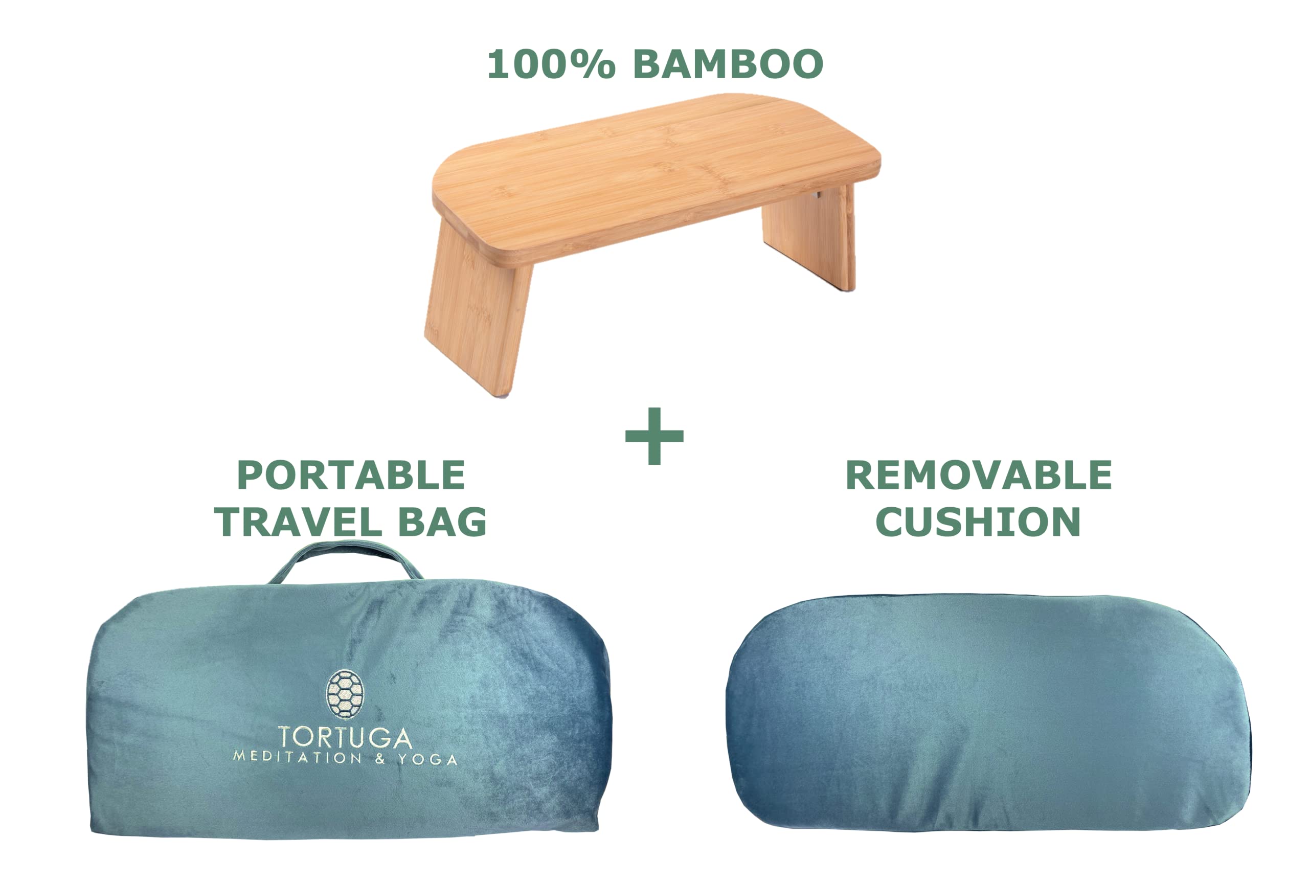 TORTUGA - Panca da meditazione in bambù biologico - Pieghevole ed ergonomico - Blu - 46x18x15cm - Pacchetto completo: borsa da trasportare, comodo cuscino - Migliora la postura e la consapevolezza