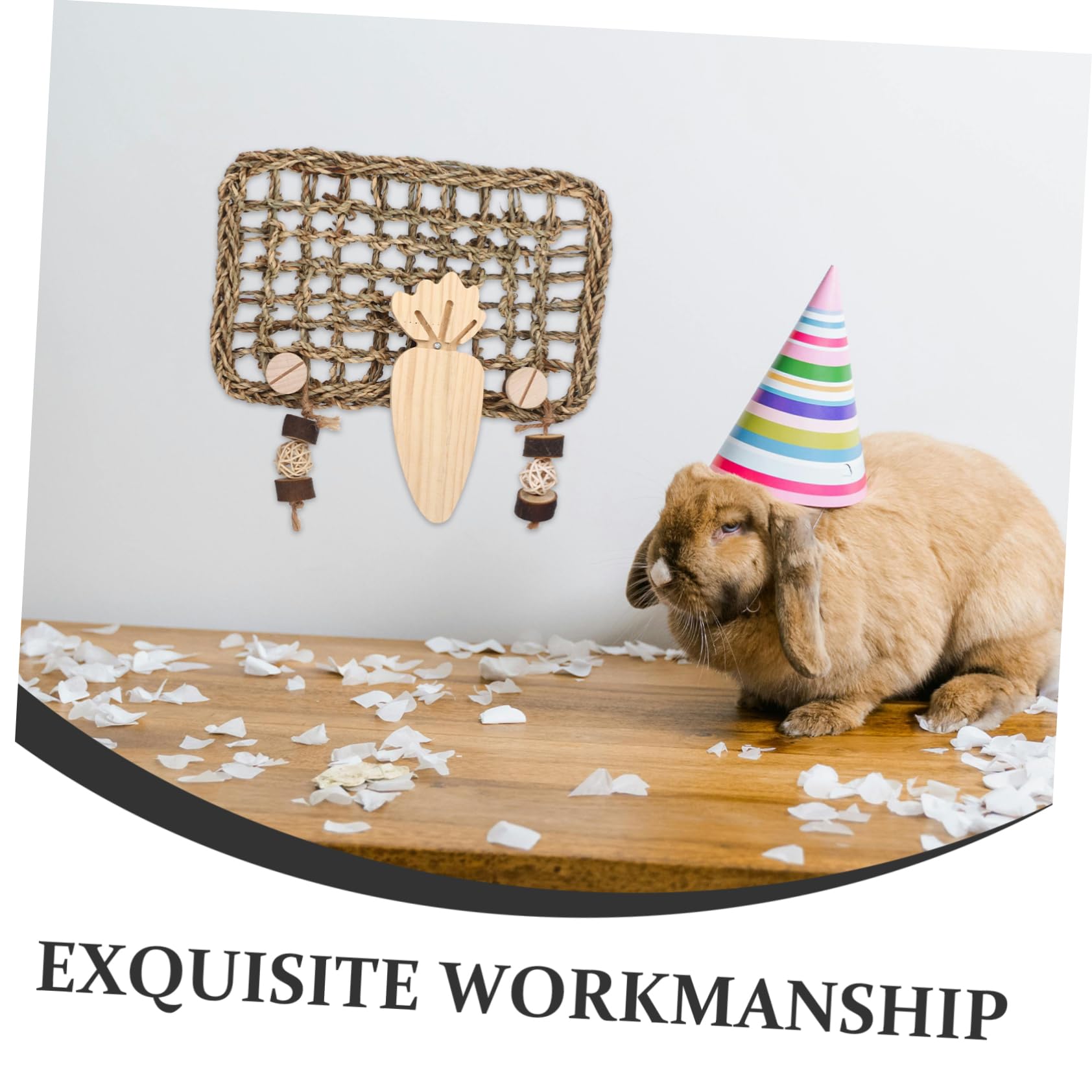 WOONEKY Tapis en Paille Tressée pour Lapin et Cobayes, Jouet à Mâcher Suspendu la Cage, Coussin Naturel pour Améliorer la Santé Dentaire des Petits Animaux