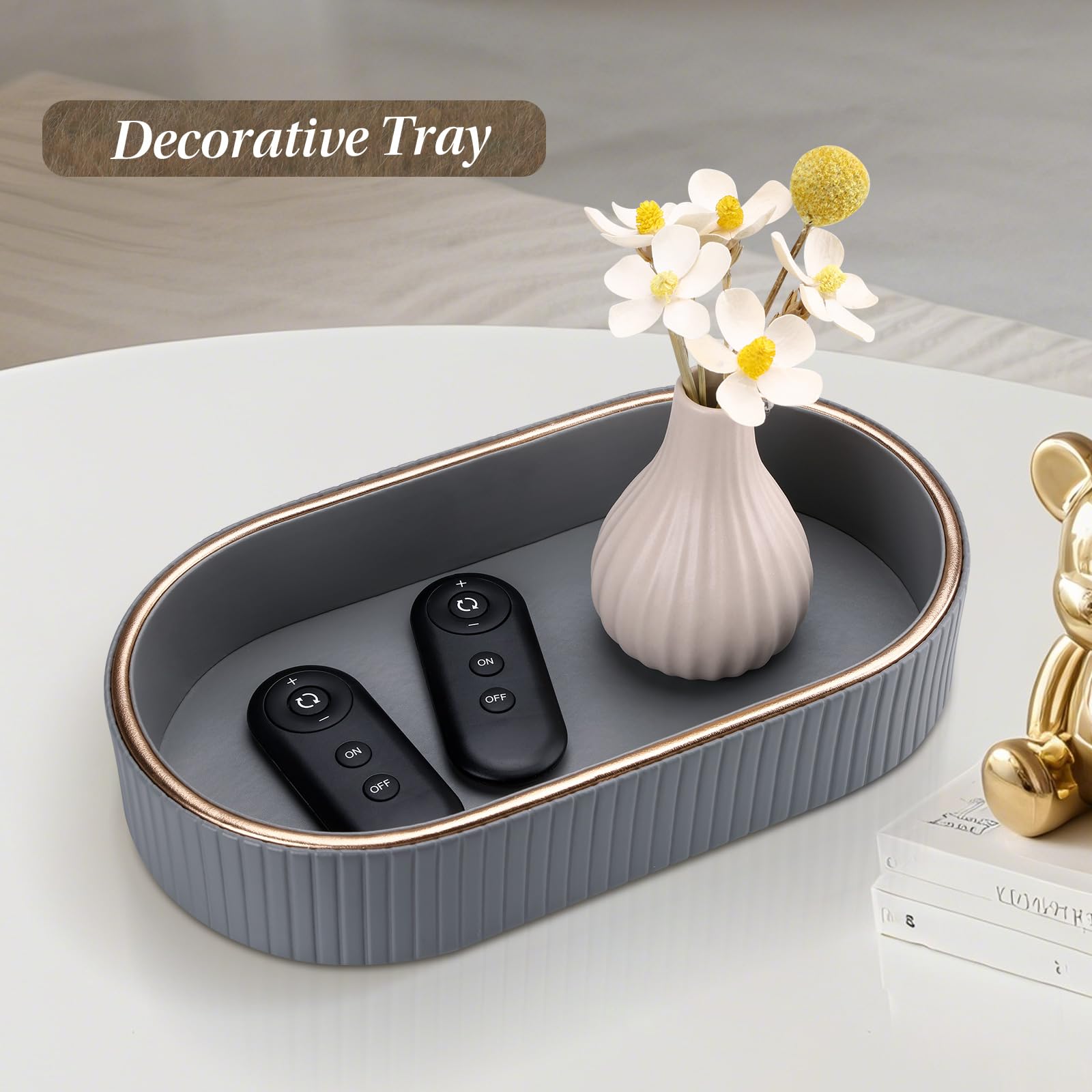 GORESE Vassoio Portaoggetti In Ecopelle Argento 25x15 Cm – Svuotatasche Da Bagno, Portaprofumi E Organizer Per Comodino, Scrivania E Ingresso