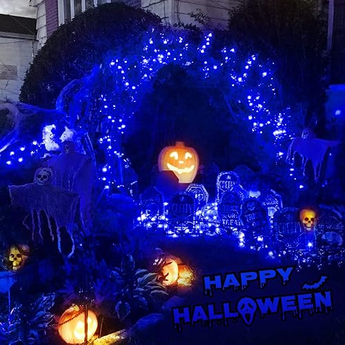 Miniatura 6 de JMEXSUSS Paquete de 2 tiras de 200 luces LED solares/2 paquetes de 100 luces LED color azul