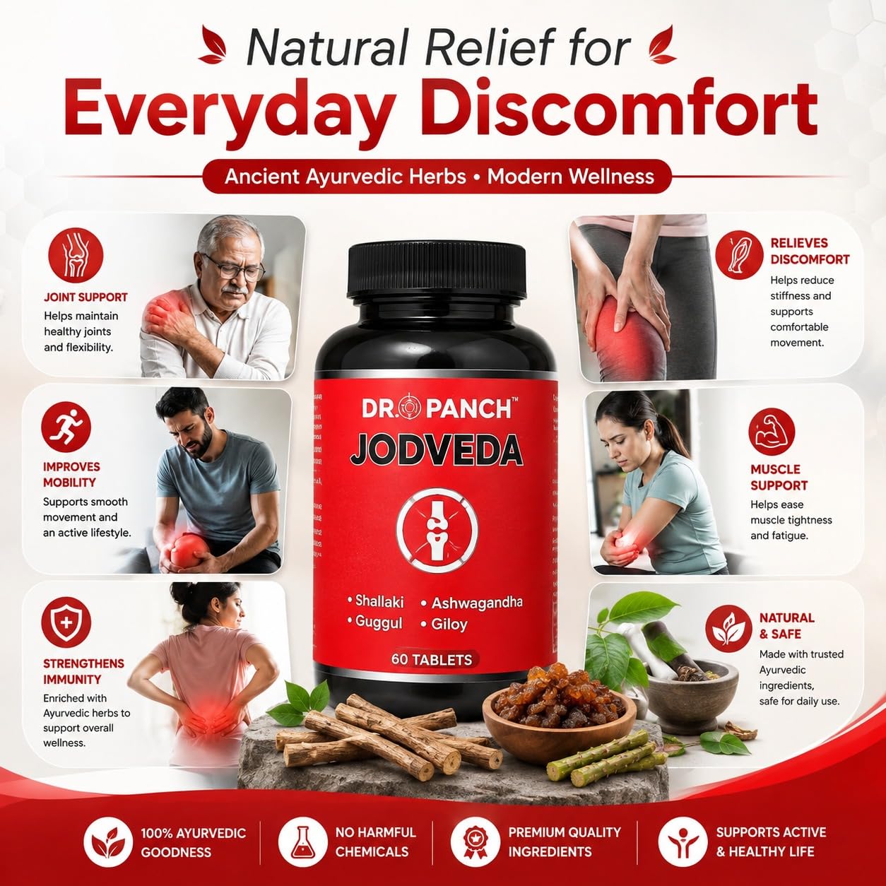 Jodveda 60 Tablets | Ayurvedic Joint Pain Relief & Mobility Support Tablets | Shallaki, Guggul, Ashwagandha & Giloy | Bone Strength & Flexibility Booster — Amazon image 5