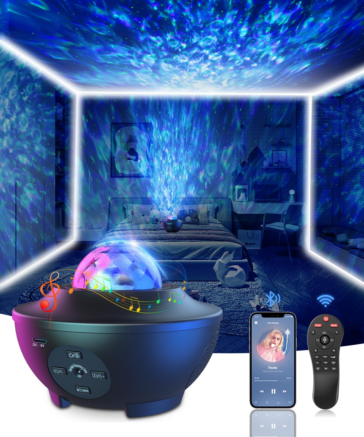 Star Projector Night Light, Galaxy Projector with Remote Control, Bluetooth Music Night Light, LED Lamp with Timer for Home Room Party Decor