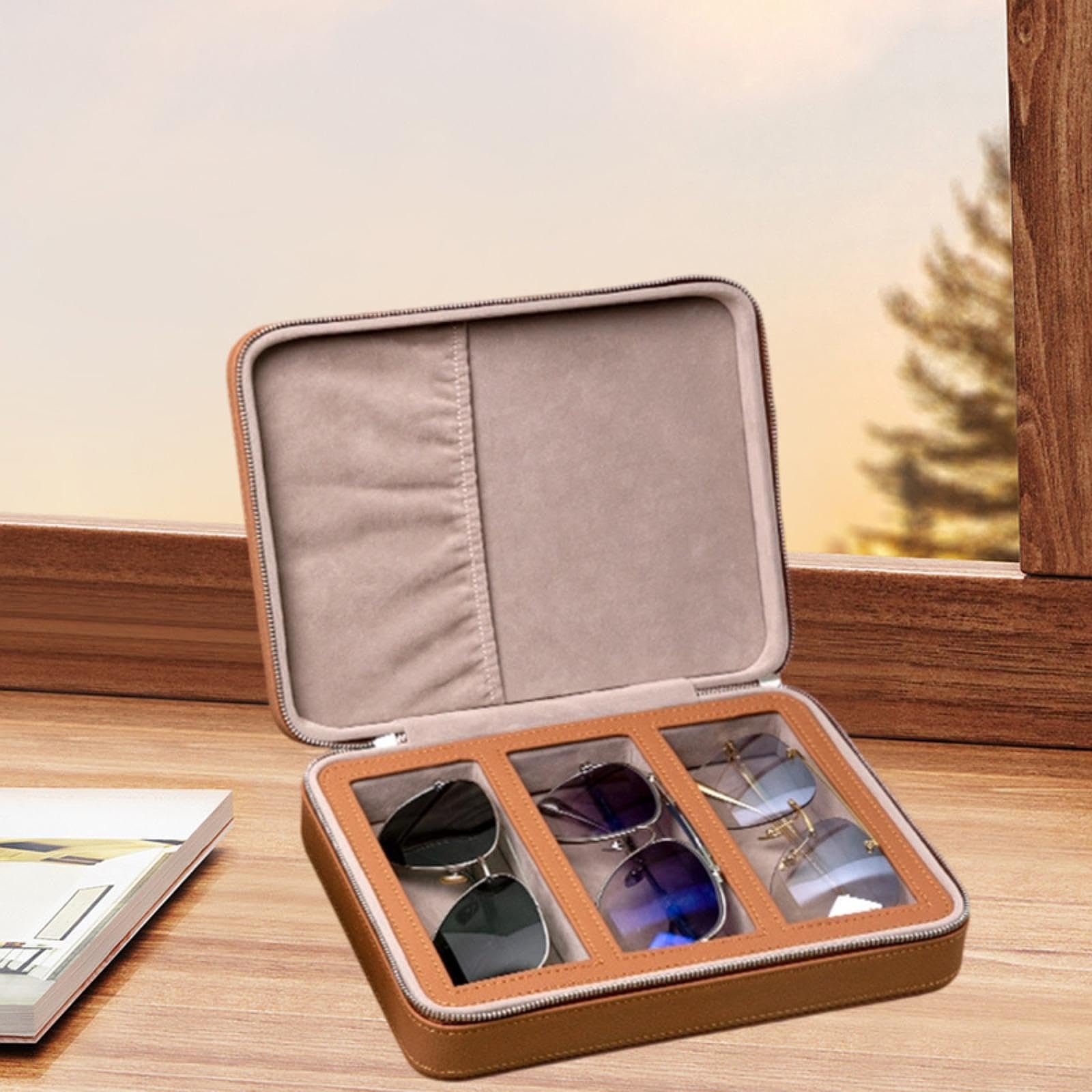 Ysyqkn Sunglasses Organizer Eyeglasses Accessories Collector Container Multifunctional Travel Eyeglasses Holder Glasses Storage Box, 3 Compartment