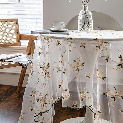 Miniatura 6 de Hsvanyr Mantel cuadrado floral bordado de encaje claro, toalla suave lavable para decoración rústica de recepción, boda, primavera, verano, fiesta