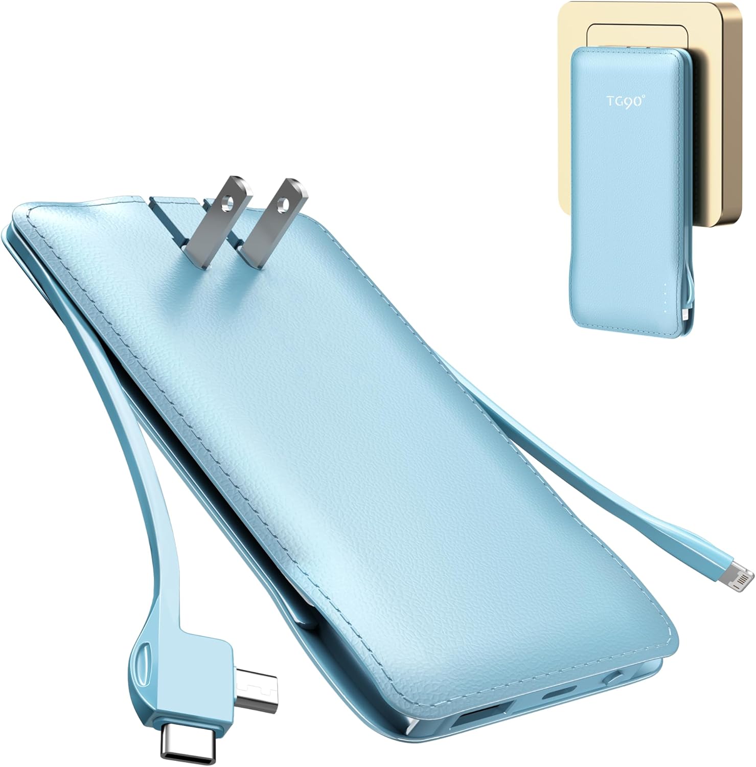 TG90° 2 Pack 5000mAh and 10000mAh Power Bank with Cables and Plug Black and Blue