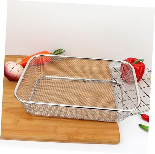 Miniatura 8 de HOMSFOU Bandeja de malla Contenedor de metal de uva, fruta, cesta de frutas, colador, colador, colador, cesta de fregadero de verduras, acero