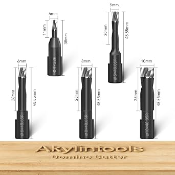 5pcs Solid Carbide Router Bits Set for Domino Joiner Machine,Domino Bit Cutter Kit,Precision Mortise Creation for 4-5-6-8-10mm Domino Tenons,Cutting Tools for Domino Jointing Machines DF500