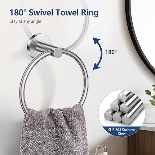 Miniatura 2 de TQKAG Juego de 5 toallas de baño de níquel cepillado de 23.6 pulgadas, toallero de acero inoxidable, gancho para abrigo, juego de accesorios de baño
