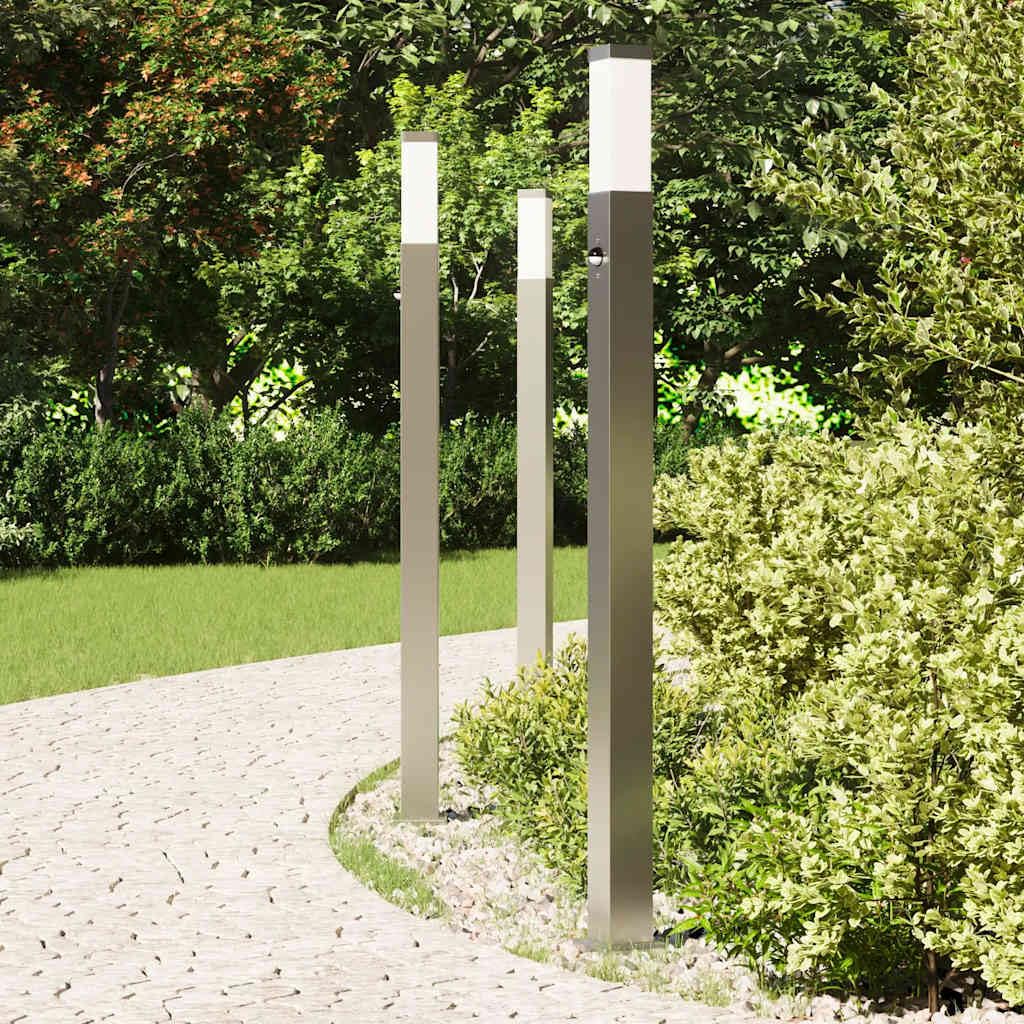 Lampada a colonna in acciaio inox con sensore di movimento PIR, 3 pezzi, 110 cm di altezza, IP44, protezione per giardino, terrazza, esterni, a risparmio energetico e resistente alle