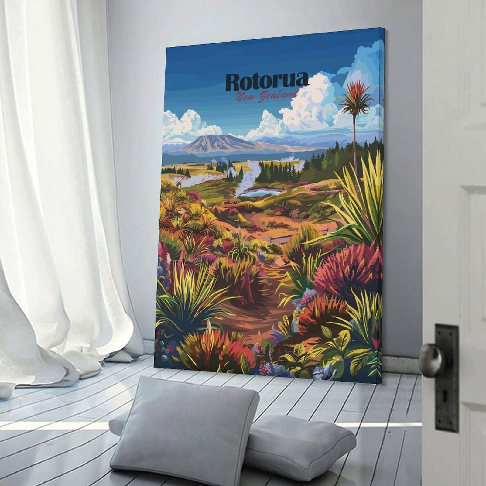 Junmoney Home Decor Wall Art Rotorua, New Zealand Landscape, 08x12inch(20x30cm), for Workspace Walls, Study Corners Or Bedrooms, A Smart Decor Choice for Study Walls